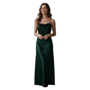 Vintage Whimsy Y2K 90's‎ Green Maxi Velvet Sleeveless Formal Dress 13/14 (2977)